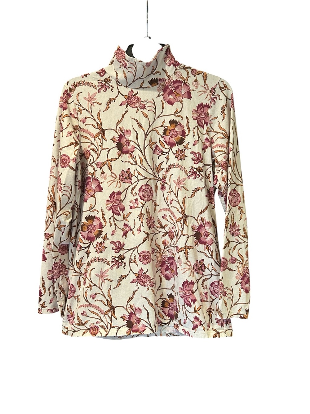 Spartina 449 Stefanie Turtleneck Tee Medium Harbor River Jacobean Floral Pink